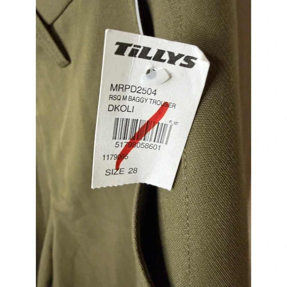 NWT – RSQ Men's Baggy Trouser Pants – Olive‎ Green – Size 28